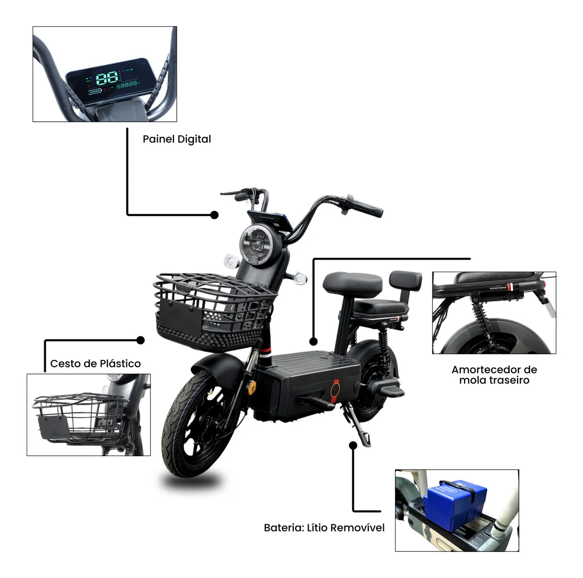 Bicicleta Elétrica Joy C2 1000W Bateria Removível 48V — foto 3